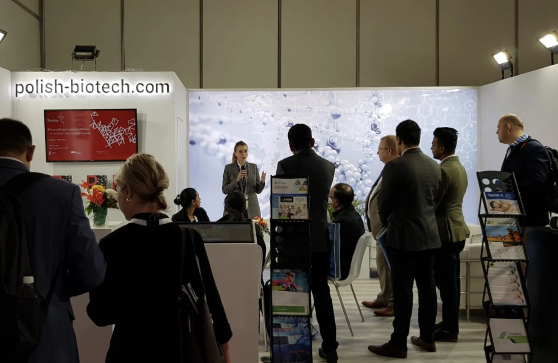 Ada Dyndo presenting Poland's biotechnology offering at an exhibition